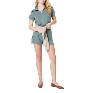 NWT SPANX AirEssentials Half Zip Fennel Green Romper Women's Size Large Soft
